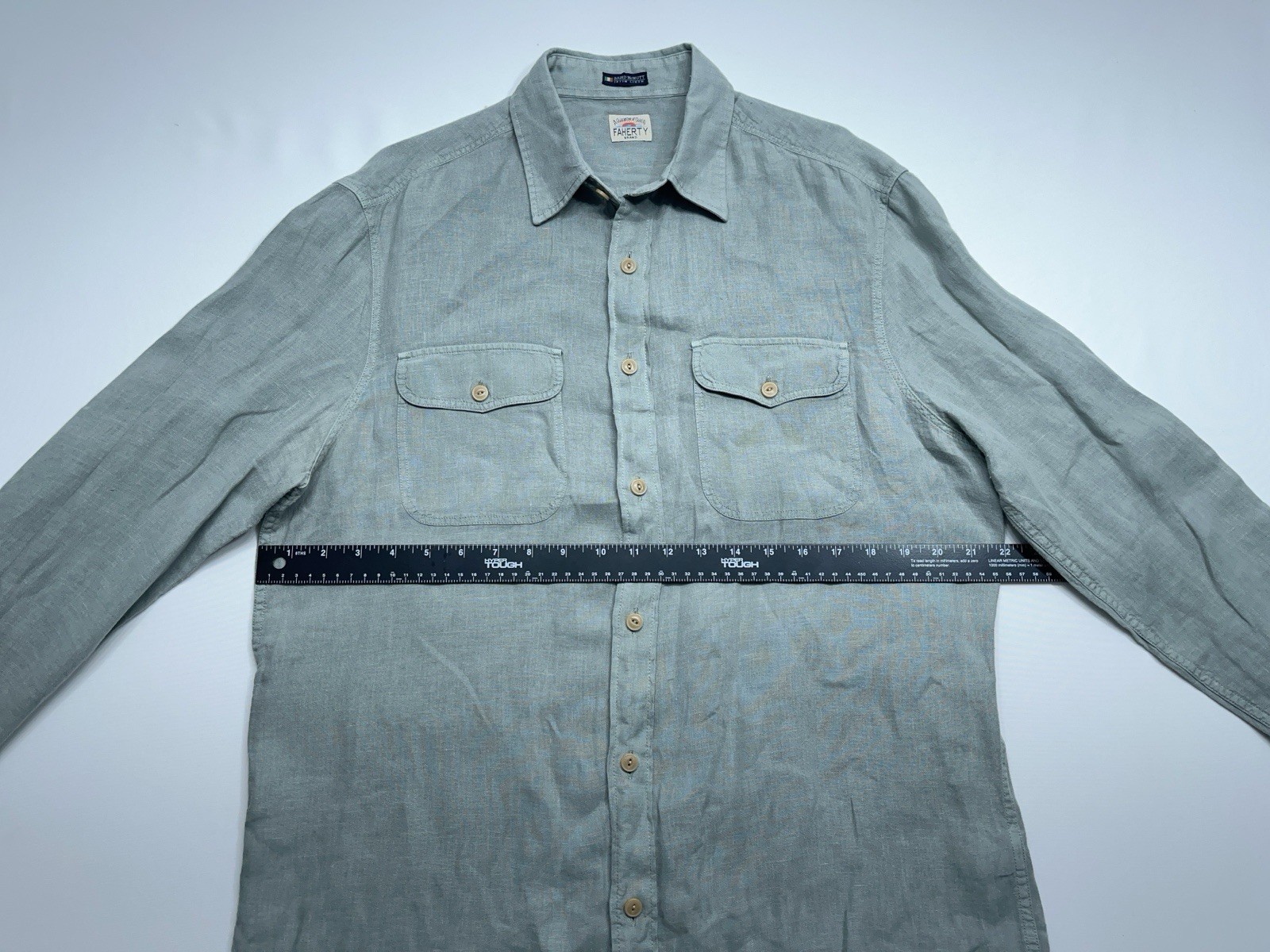 FAHERTY Baird McNutt Shirt Mens Medium Sage Green Linen Long Sleeve Button. READ
