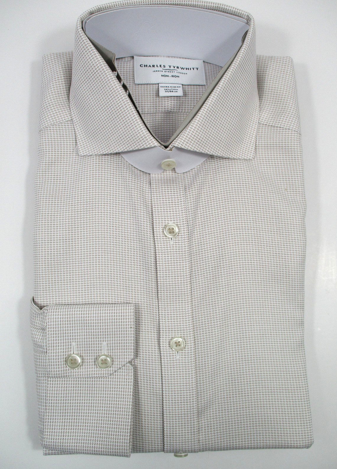 -NWT Charles Tyrwhitt Stone Greenwich Weave Cutaway Ex Slim Fit Shirt 14.5/33in