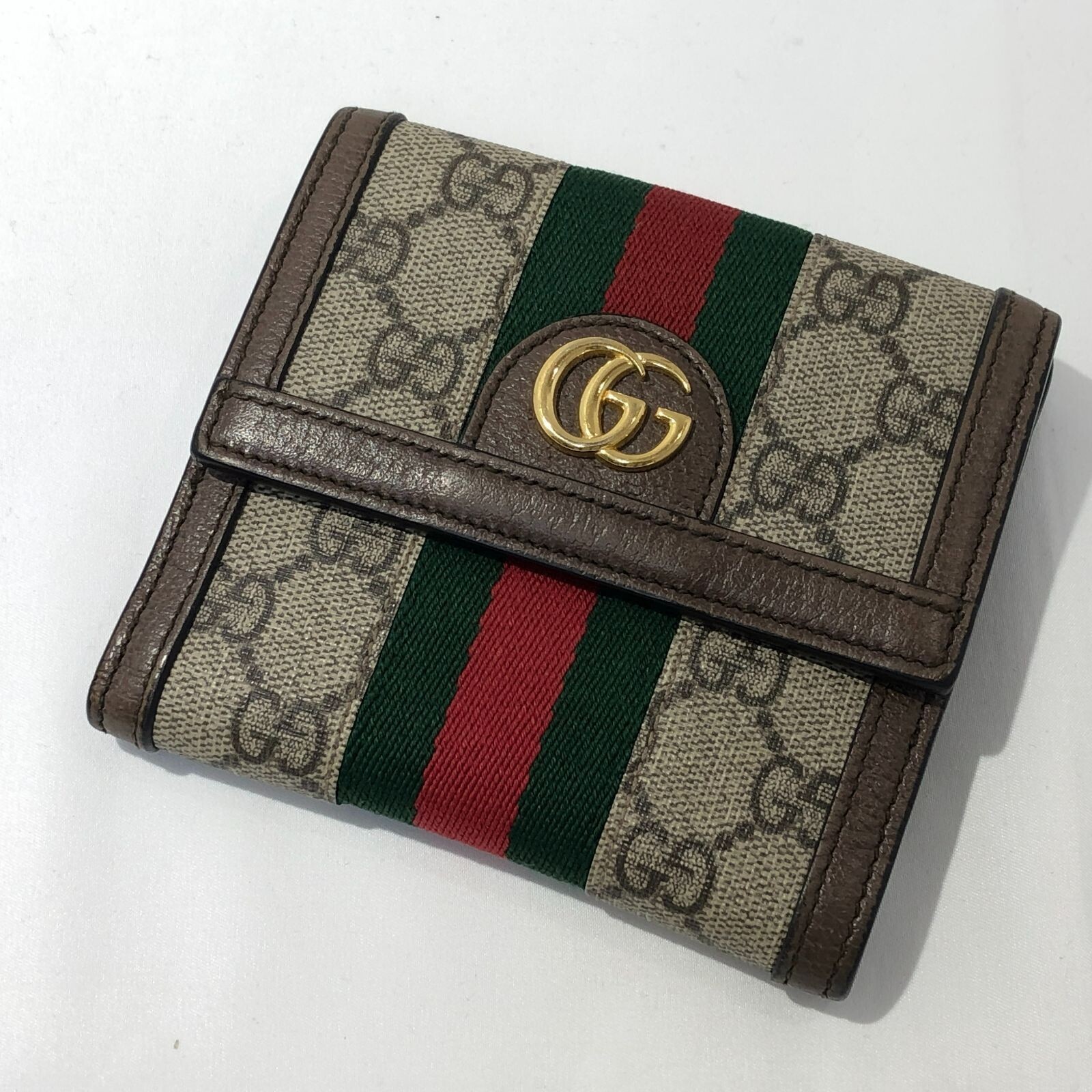 GUCCI Ophidia GG Supreme Bi Fold Wallet Brown Women Auth