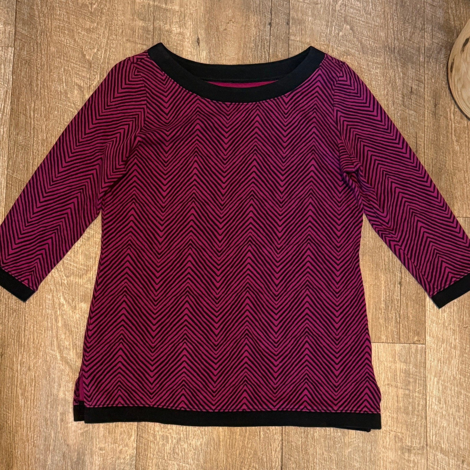 Kim Rogers Purple Black Chevron ZigZag Print Womens Sweater Crewneck Top Small