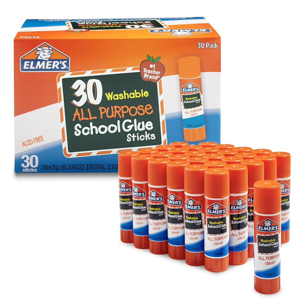 Elmer’s All Purpose School Glue Sticks, Washable, 7 Grams, 30 Count 30