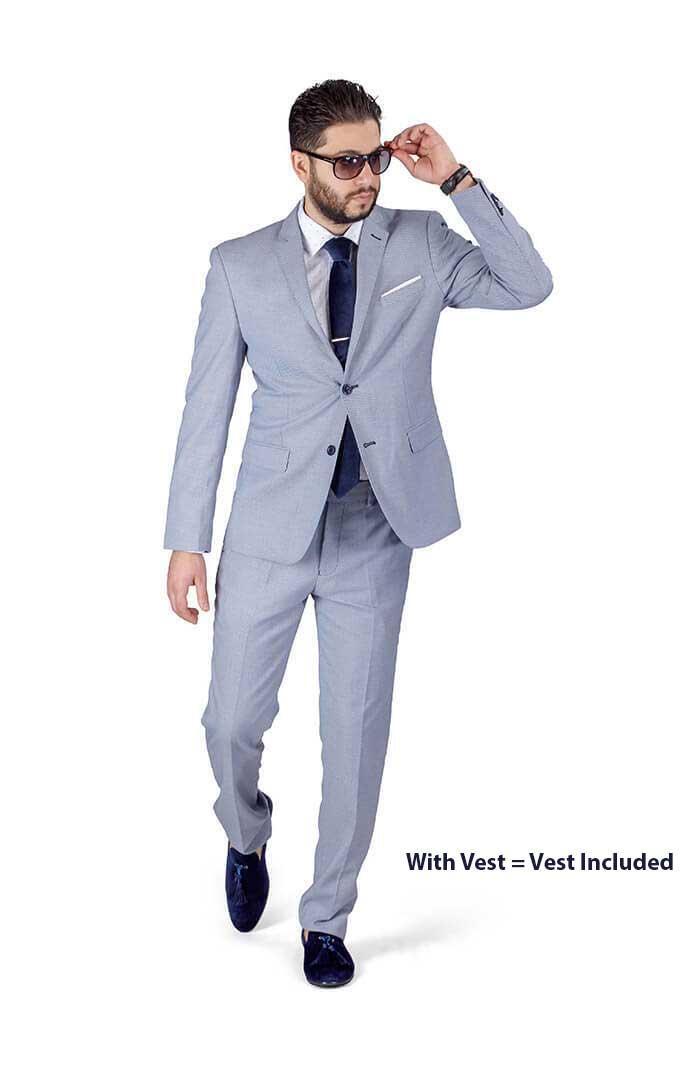 Stone Blue Gray 3 piece 2 Button Micro Texture Weave Mens Suit 11812 BY AZARMAN