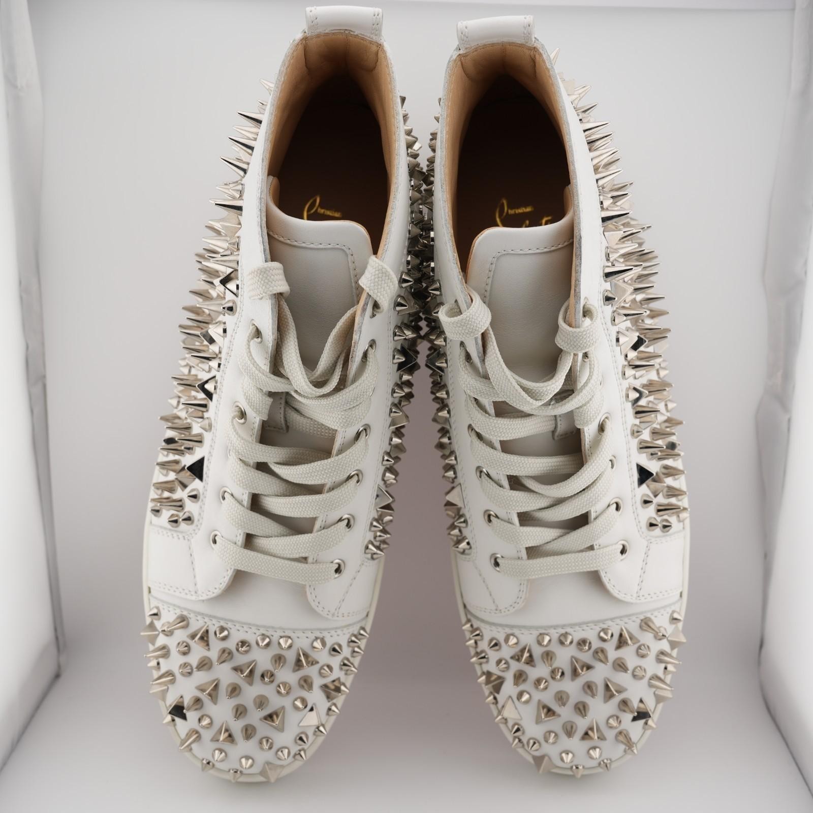 Christian Louboutin Louis Pik Pik High Top Flat Calf White Leather EU 45.5