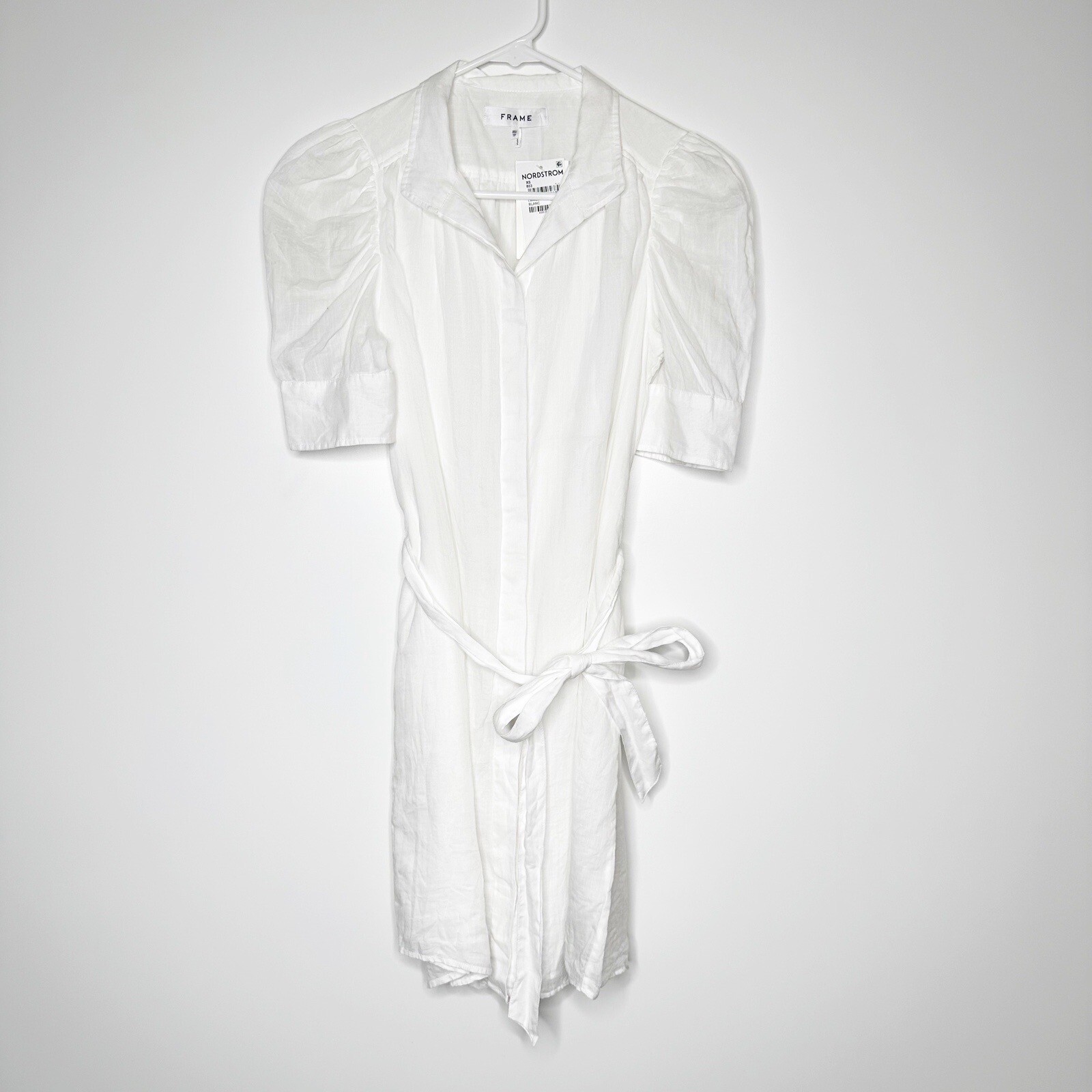 NWT FRAME Gillian Puff Sleeve Cotton Shirtdress Women’s White Blanc Size XS $398
