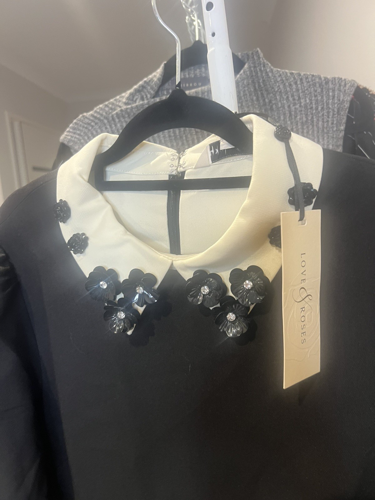 BNWT Love & Roses Black White Embellished Collar Shift Dress UK16 US12