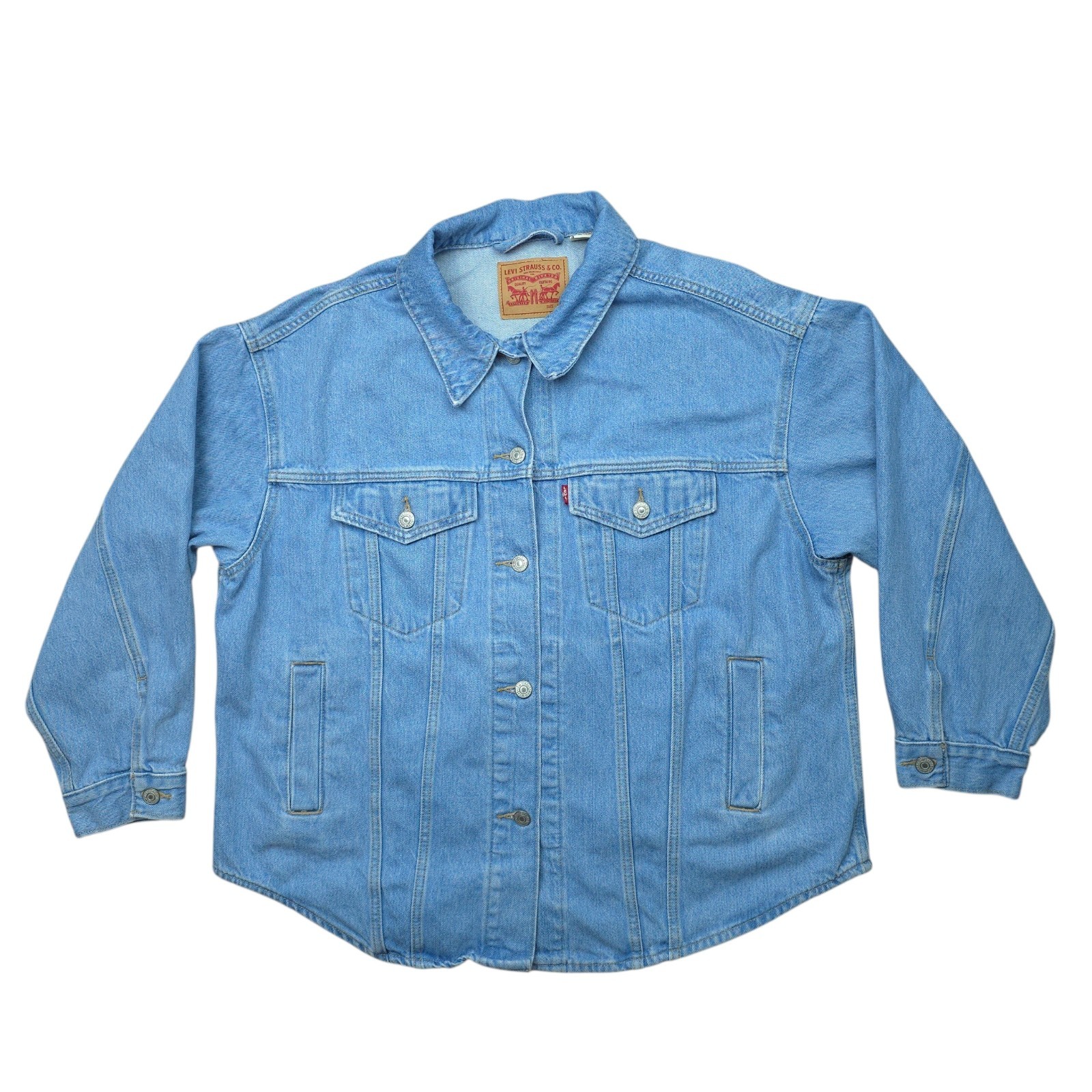 Levis Womens Large Blue Denim Light Wash Button Up Shacket Trucker Jacket