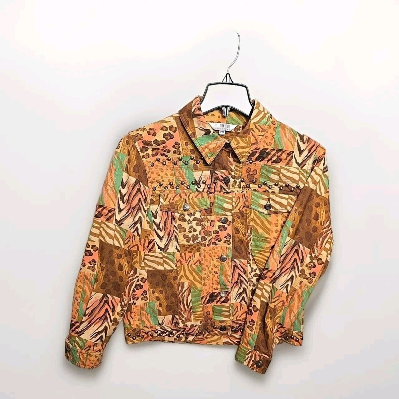 VTG Stonebridge Signature Womens Jacket Petit M Safari Animal Print Snap Front