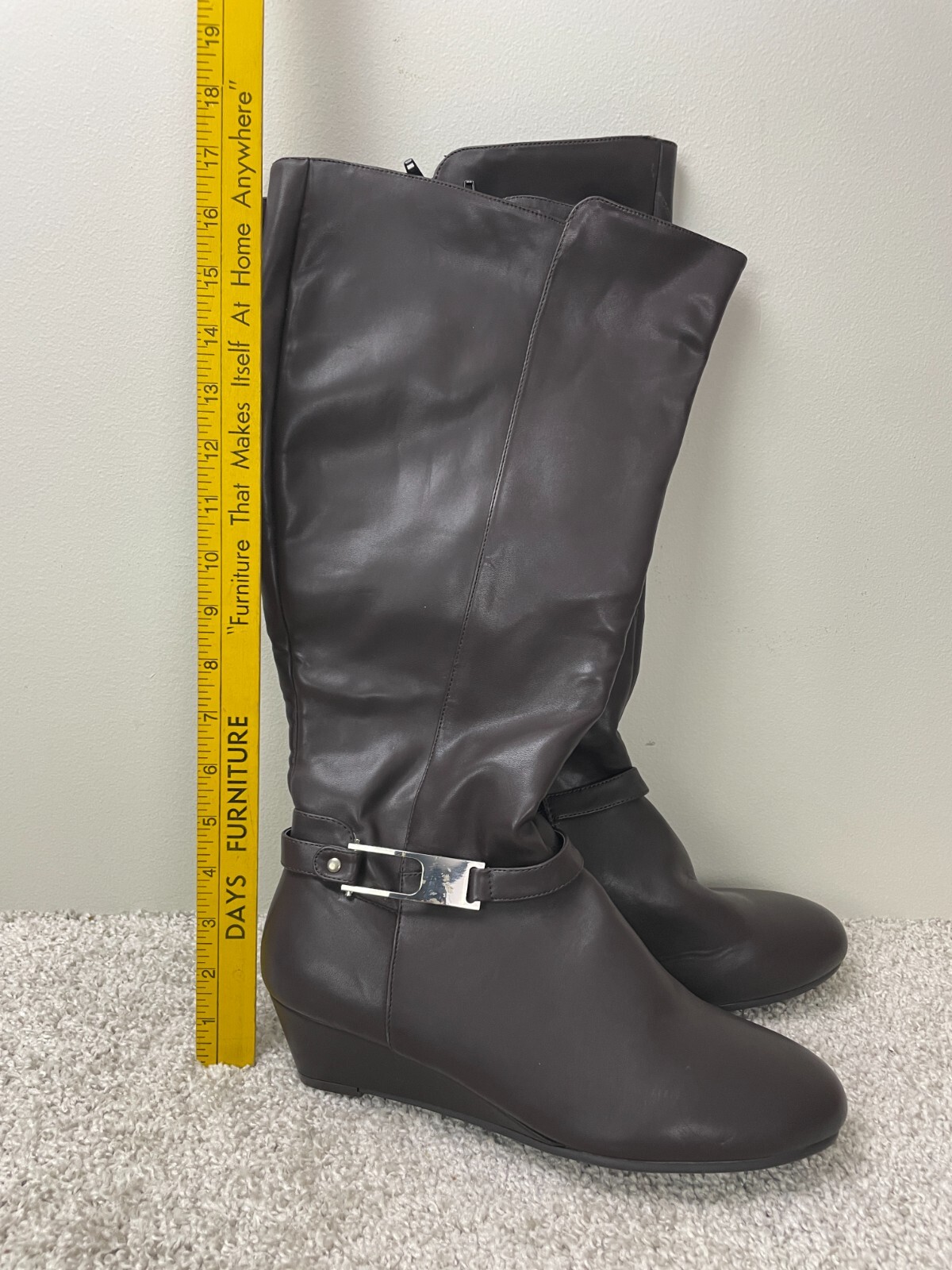 Comfort View Mid-Calf Lyra Boots Womens 10 1/2W Leather Side Zip Buckle Brown
