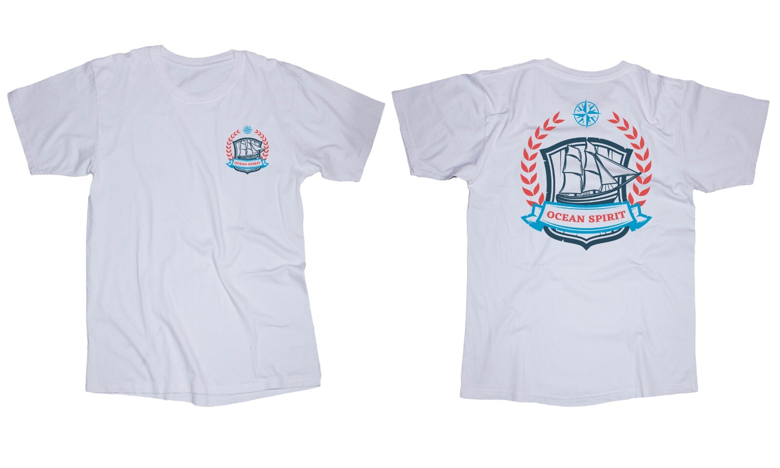 Ocean Spirit white T-shirt Sailing Sailboat Ship Boat Compass Captain Sea Island