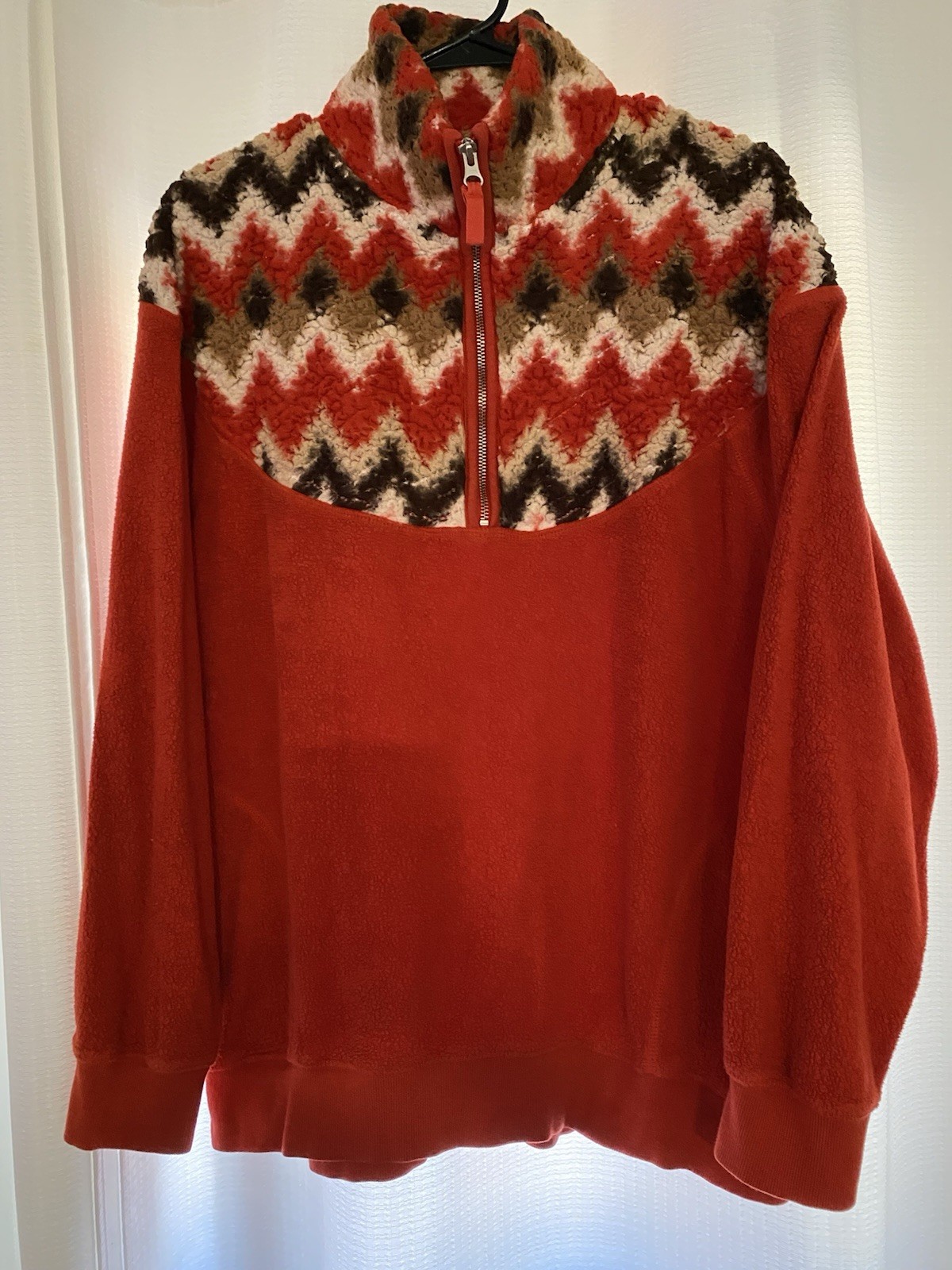 Aerie Love This Moment Womens Chevron Fleece 1/4 Zip Mock Neck Sweatshirt Medium