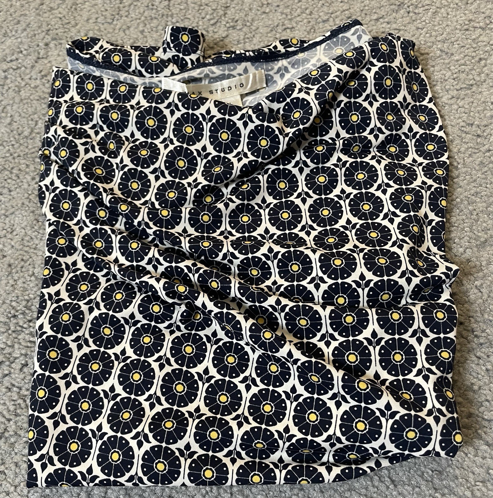Max Studio floral Cowl Neck Blouse Sz L Black Side Ruched Pullover Career City