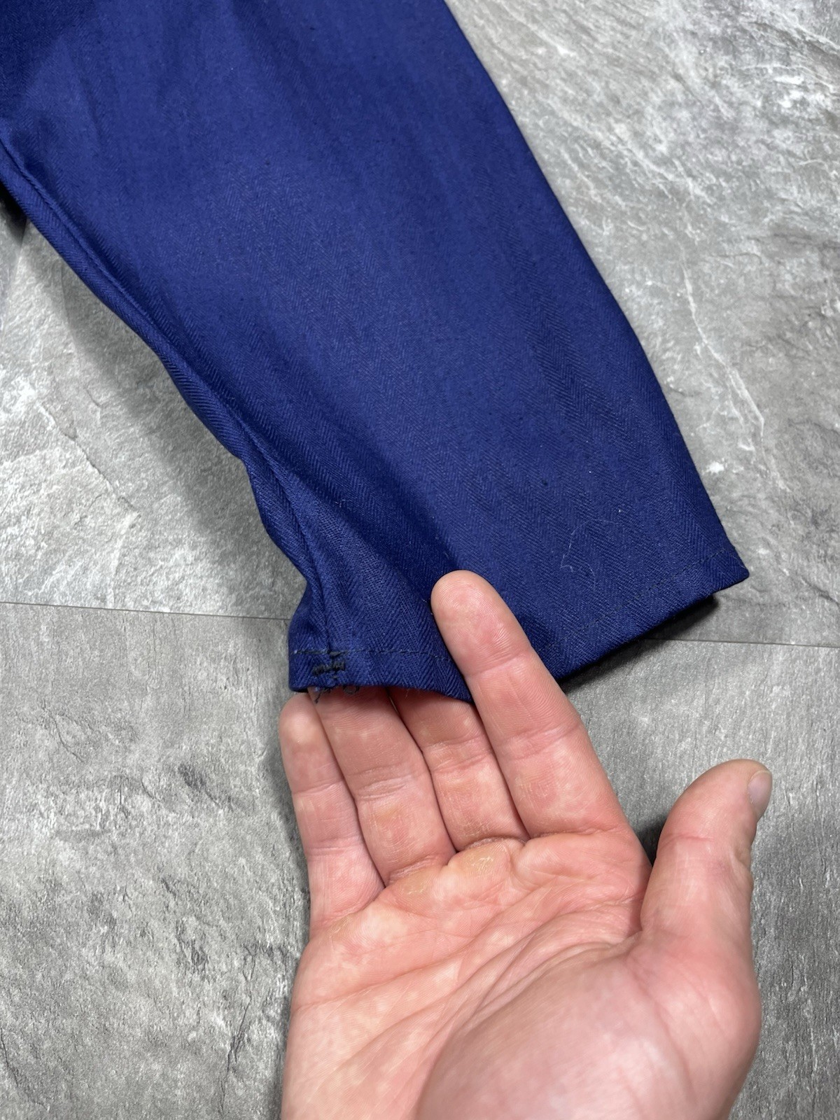 Vintage German French Work Jacket Herringbone Blue Chore Sanfor Size 54 L XL 80s