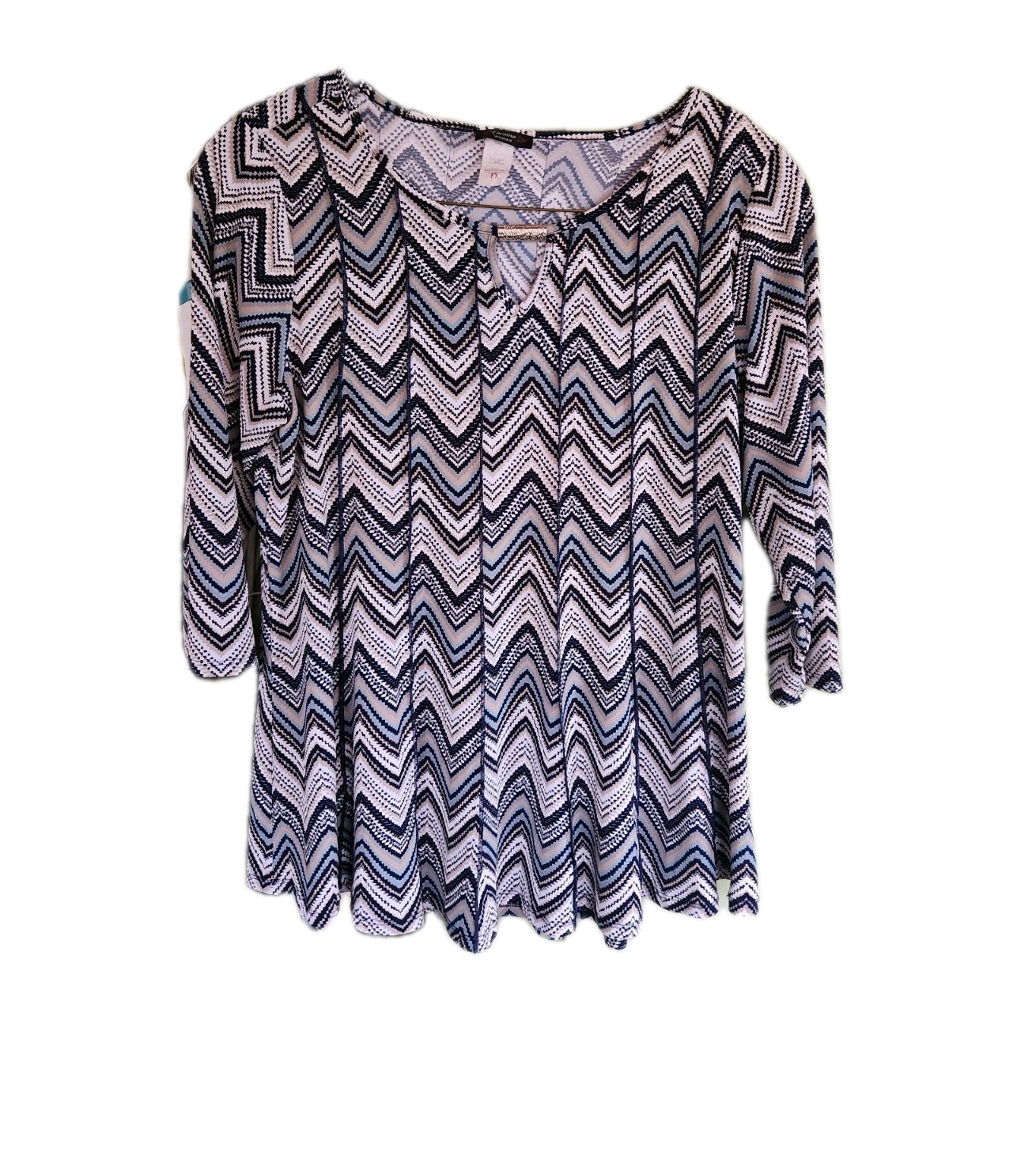 Irresistible Cocomo Woman 1X Top Herringbone Black Blue Beige & Silver Accent