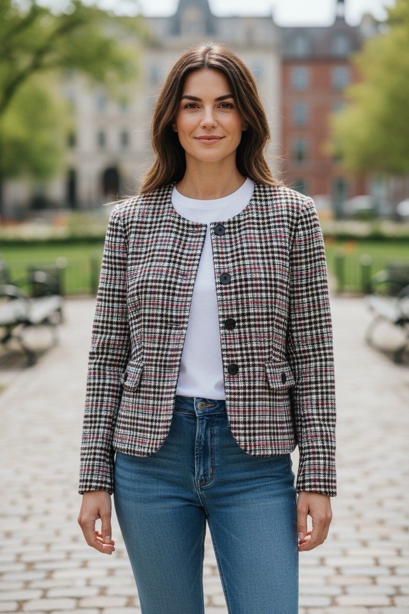 Talbots Women’s Wool Blend Plaid Blazer Jacket Size 6 /Pink, Green, Black, White
