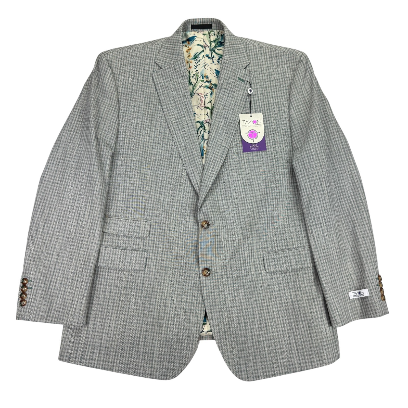 Tayion Mens Agordy Regular Fit Plaid Suit Jacket Gray Green 46R