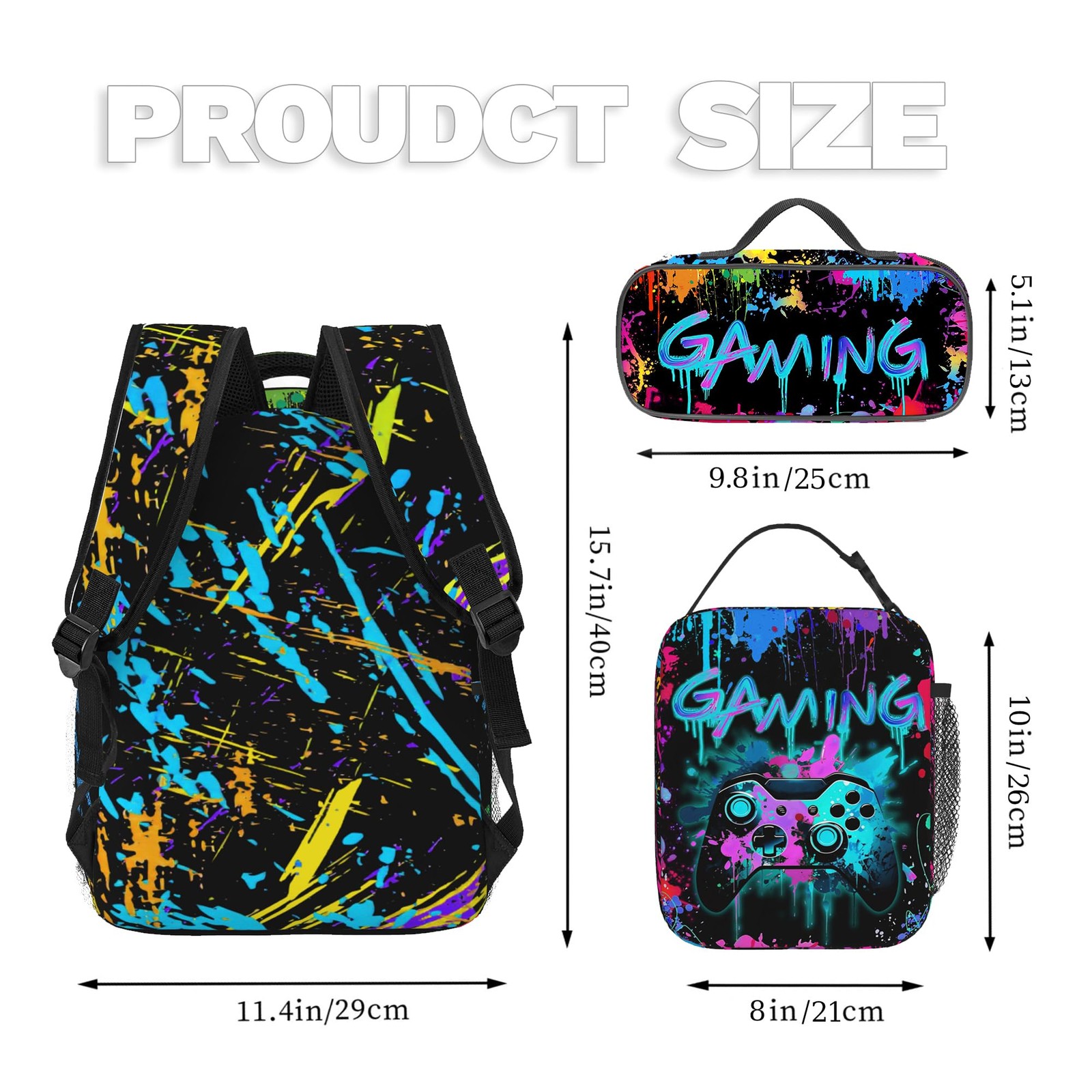 School Backpack Large Capacity 11.4×7.8×15.7in with Lunch Bag & Pencil Case