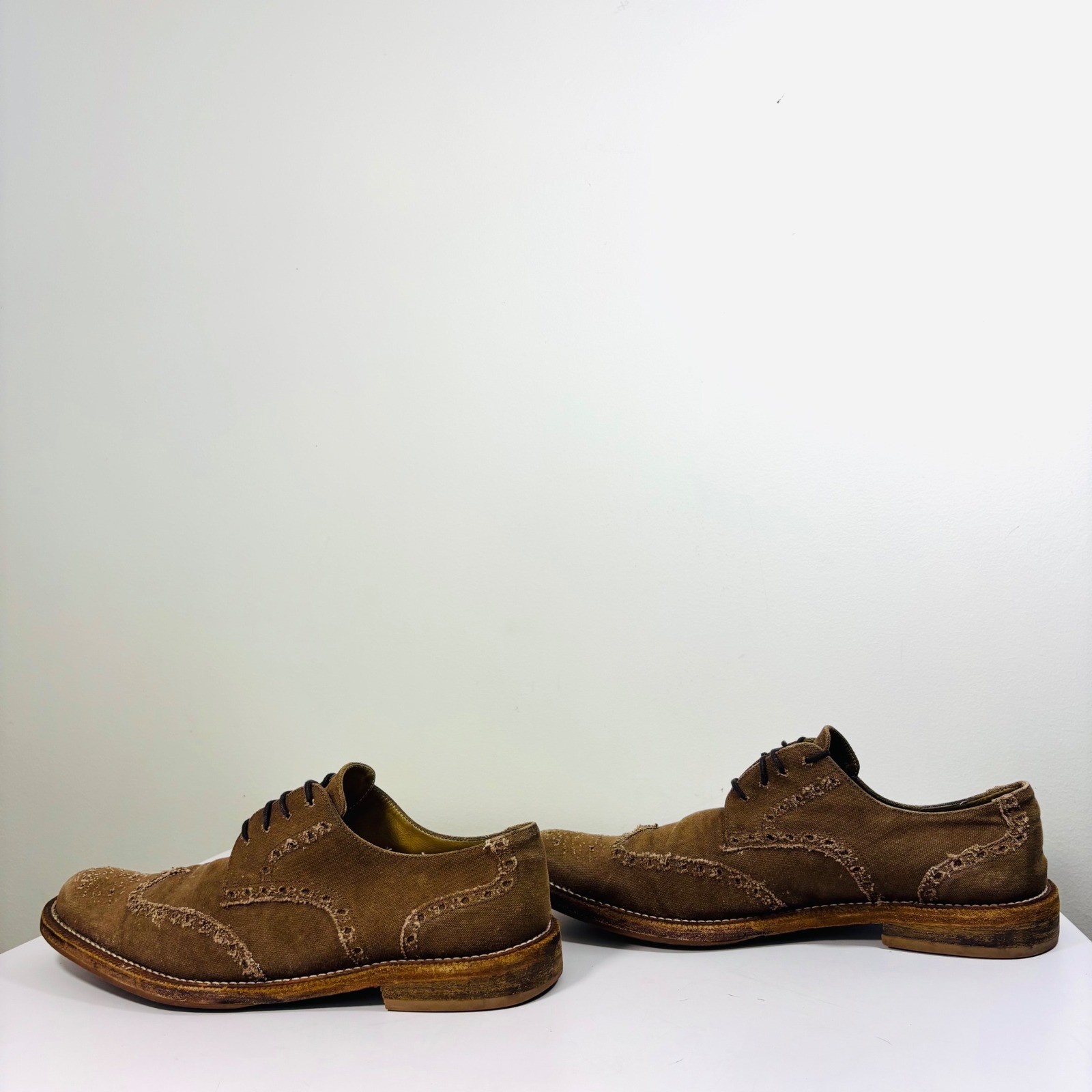 Billy Reid Canvas Wing Tip 2001 Dress Shoes Italy Made City Brown Mens Size 9.5