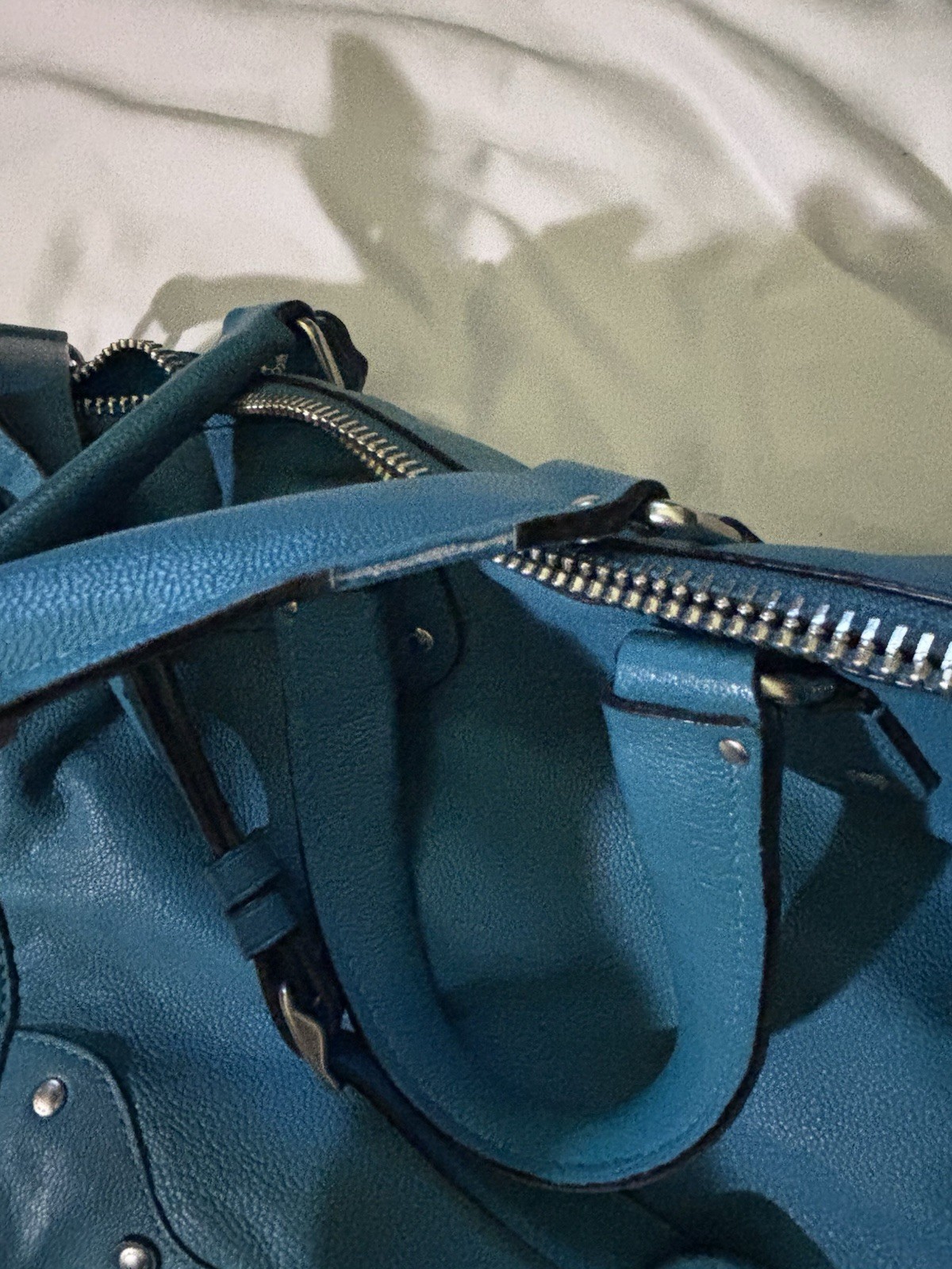 Coach Rhyder Turquoise Satchel Silver Hardware Studded Turn Lock