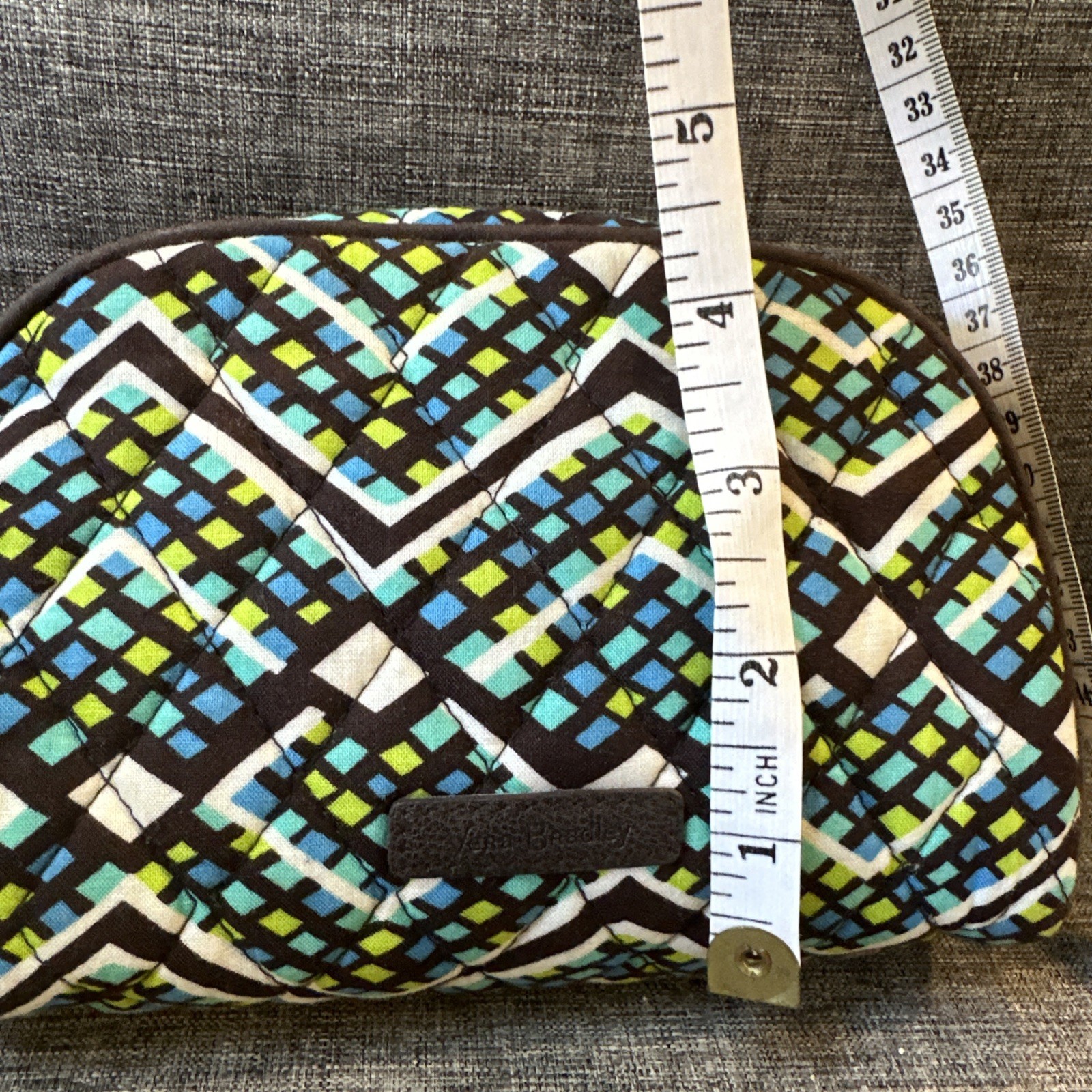 VERA BRADLEY Medium zip Cosmetic Bag Rain Forest pattern Geometric green brown