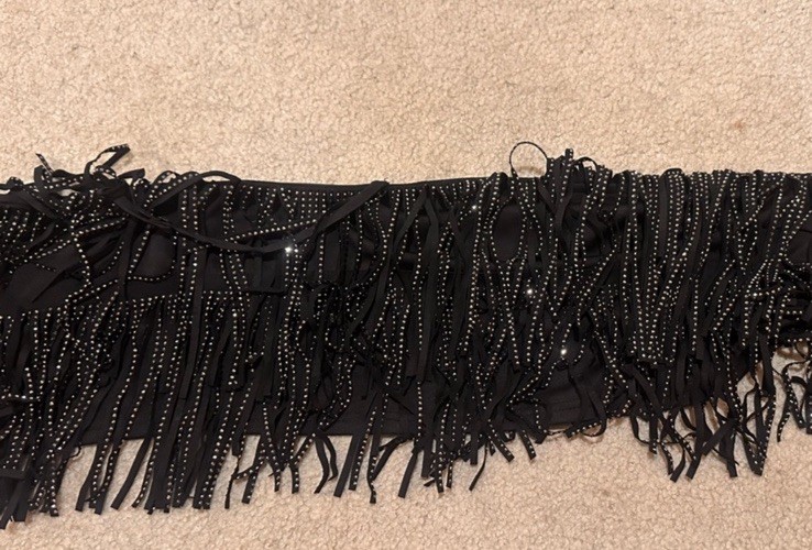 Black Studded Fringe Nylon brand Women’s medium Crop Top
