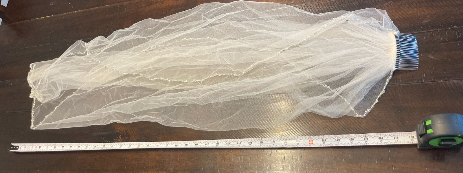 Wedding Veil-Beaded Finger-Tip Length-Dry Cleaned
