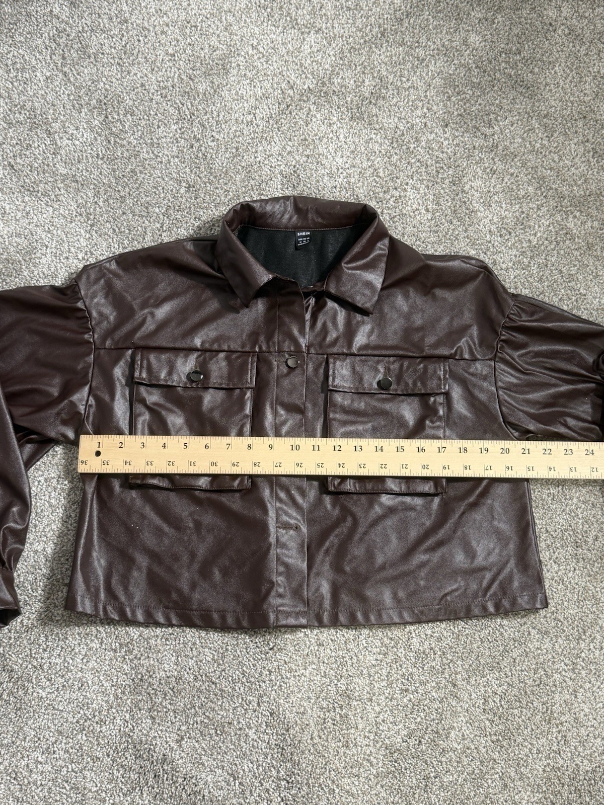 Shein Women’s Single Breasted Flap Pocket PU Leather Jacket Brown Size Med EUC