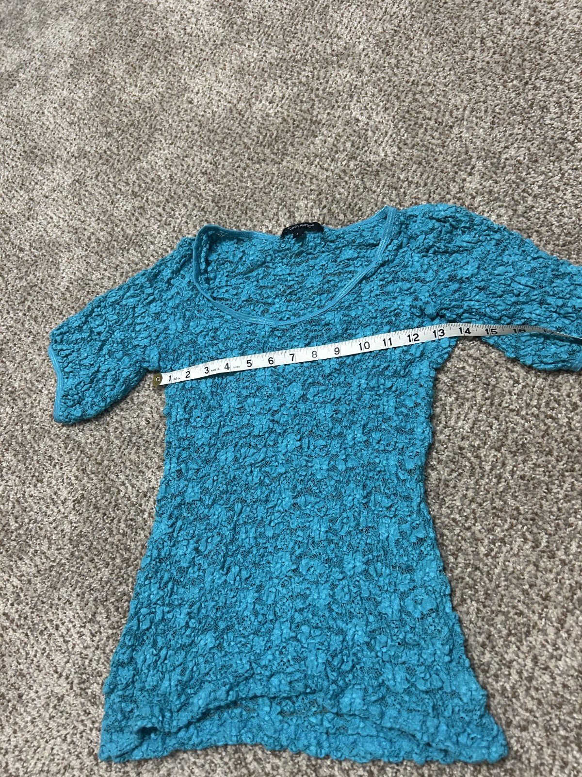 Karen Kane Turquoise Floral Lace 3/4 Sleeve Y2K Top Size L