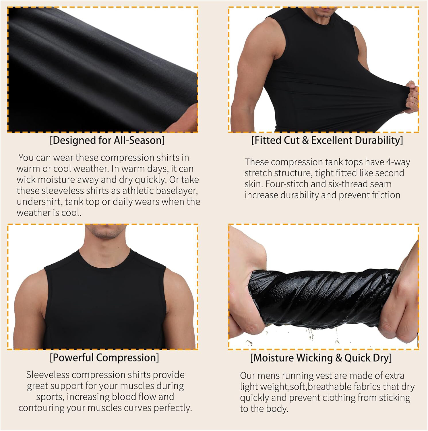 Mens Athletic Compression Shirts Workout Tank Top Base Layer Running Basketball