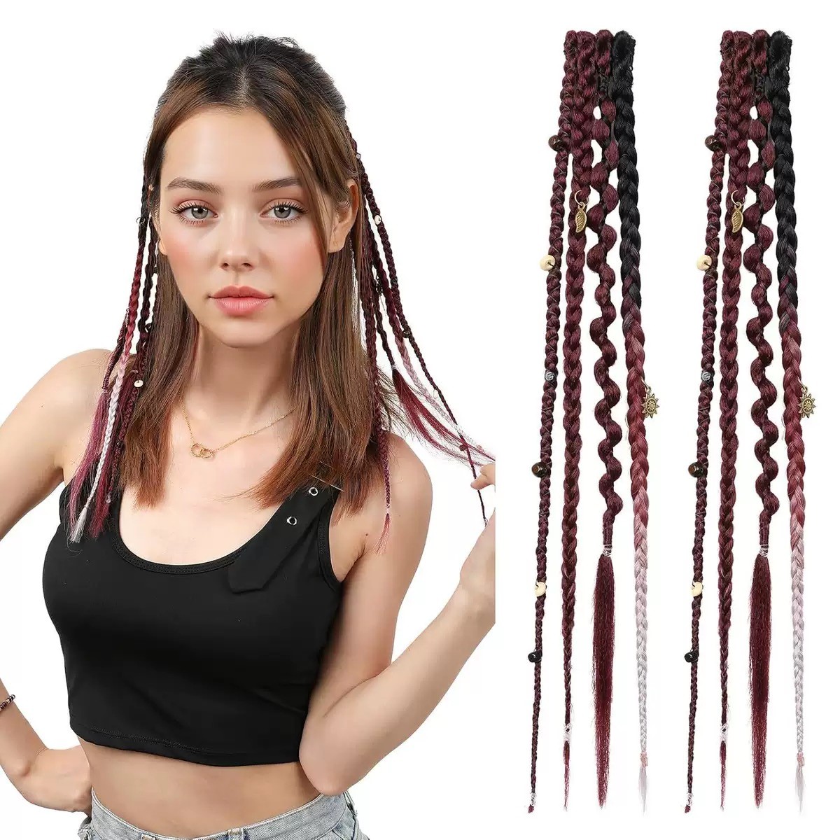 New! A pair(2 sets) Boxing Braid Synthetic Hair Bohemian Extension Clip in