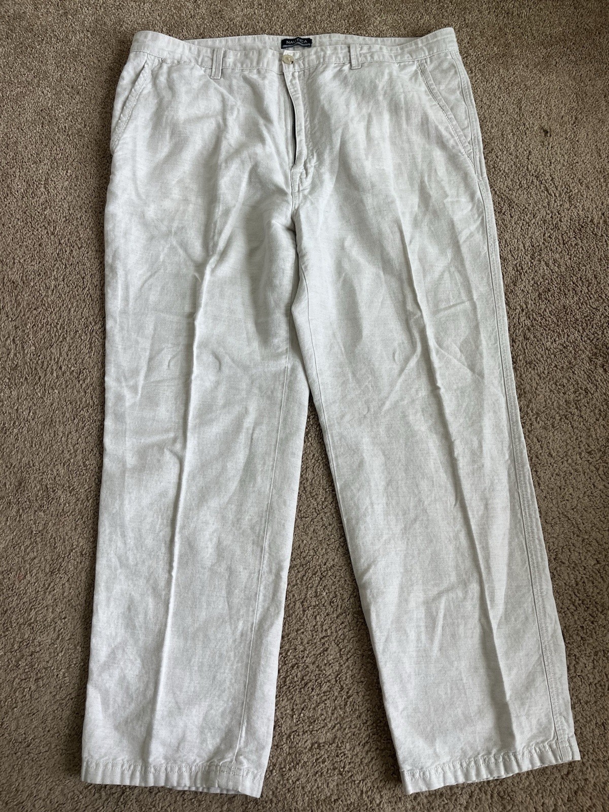Nautica Mens Linen Pants Chino Dress Beige Tan 40×30 $75+ Casual Classic Fit