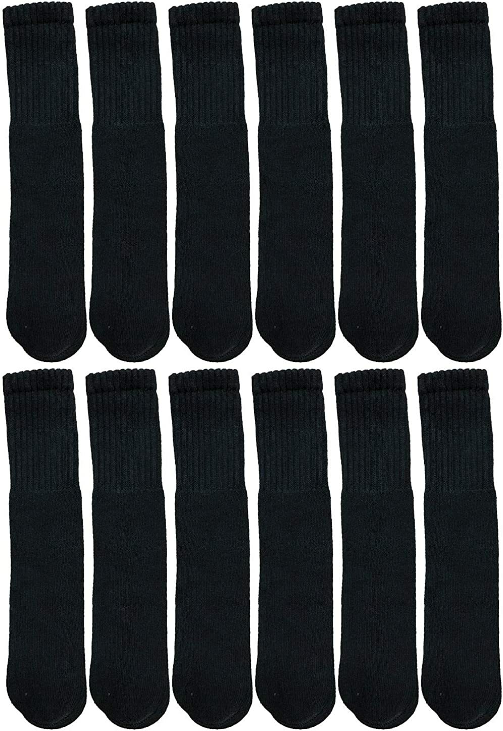 12 Pairs Black Mens Athletic Cotton Tube Socks, Bulk Pk Referee Socks,Size 13-16