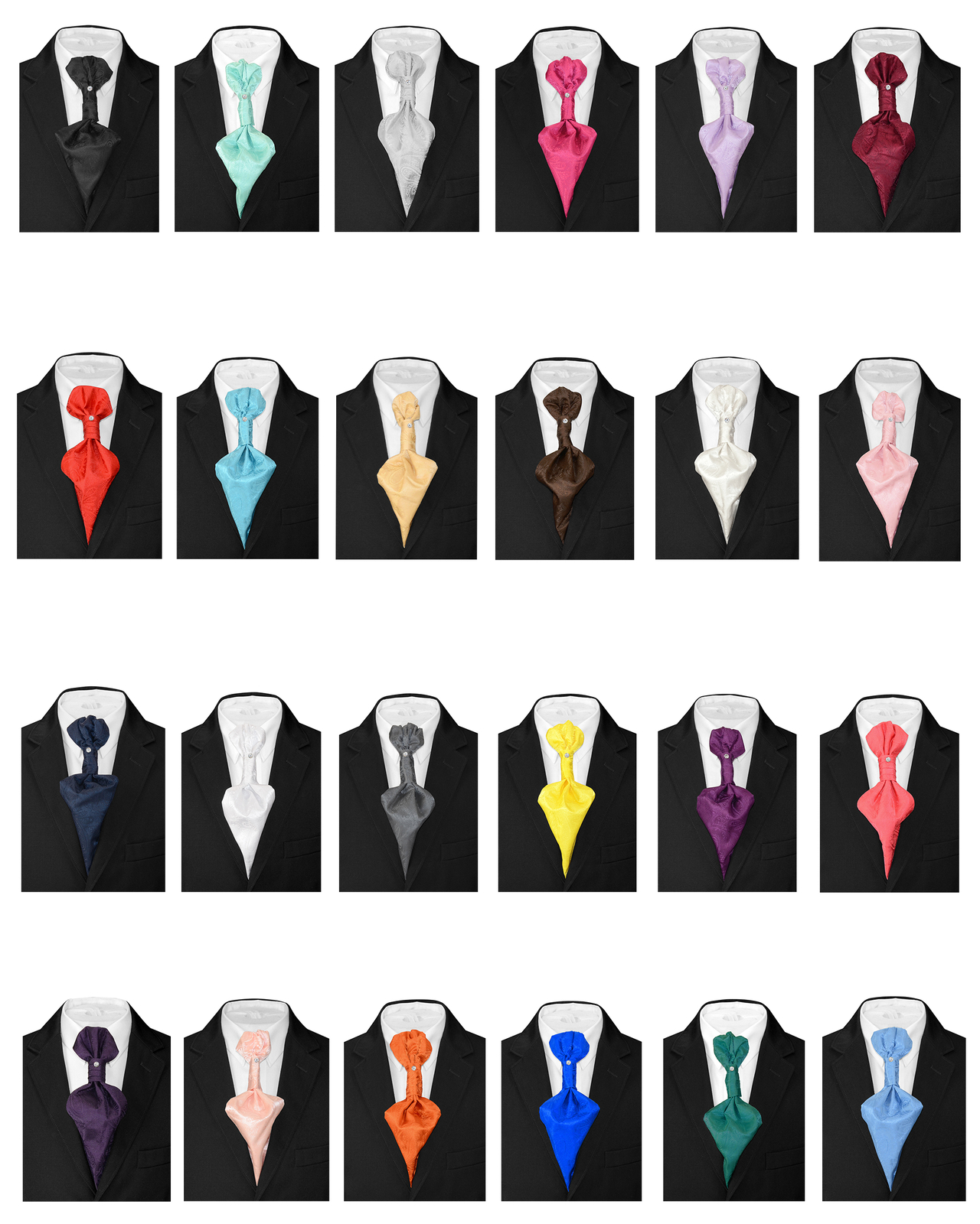 Vesuvio Napoli PreTied ASCOT Solid PAISLEY Color Cravat Men’s Neck Tie 21 Colors