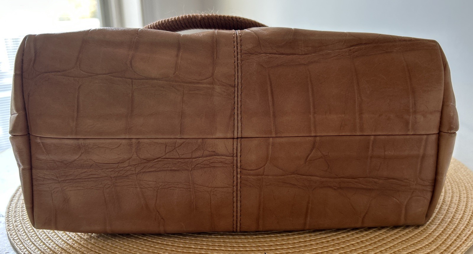 Falor Le Borse Tote Shoulder Bag Brown Crocodile Embossed Leather Italy 11”H