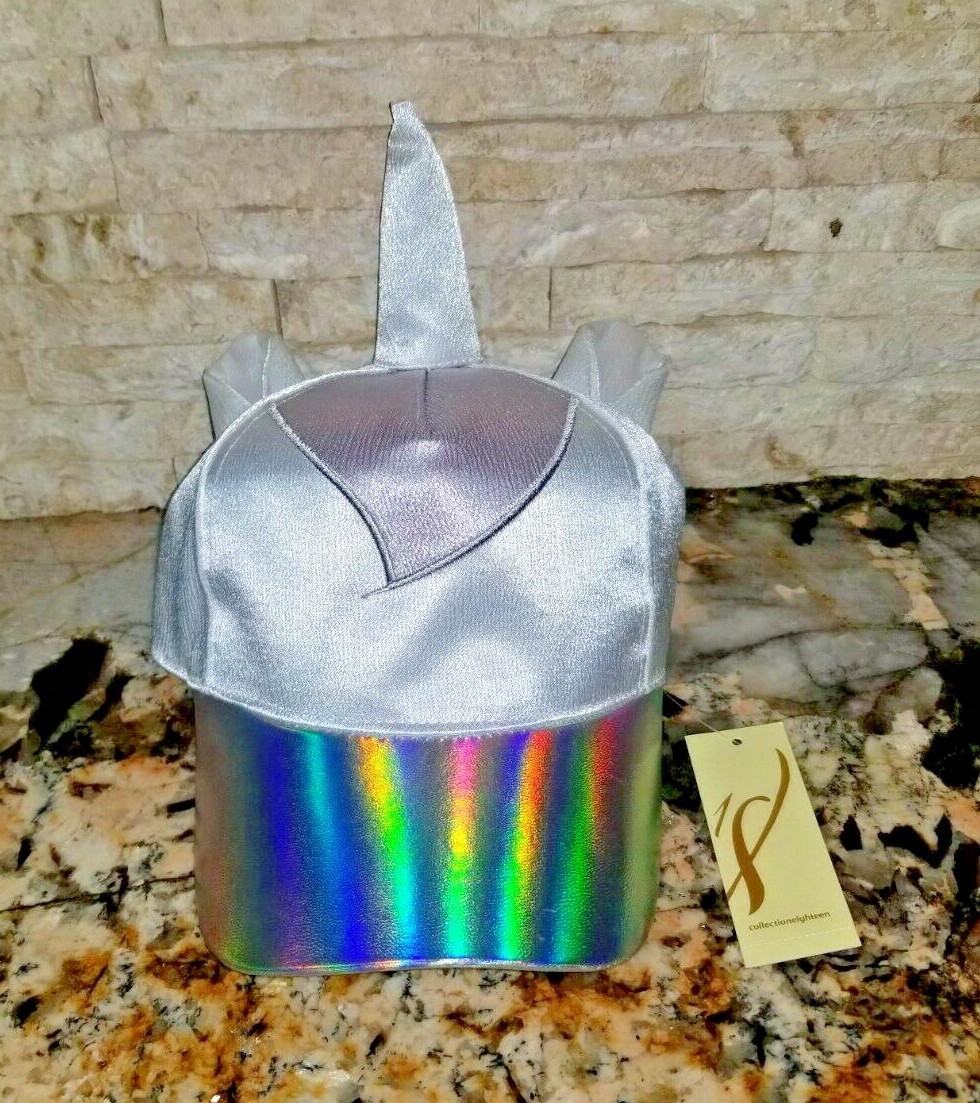 COLLECTION EIGHTEEN Unicorn White Silver Shimmery Holographic Adjustable Hat O/S