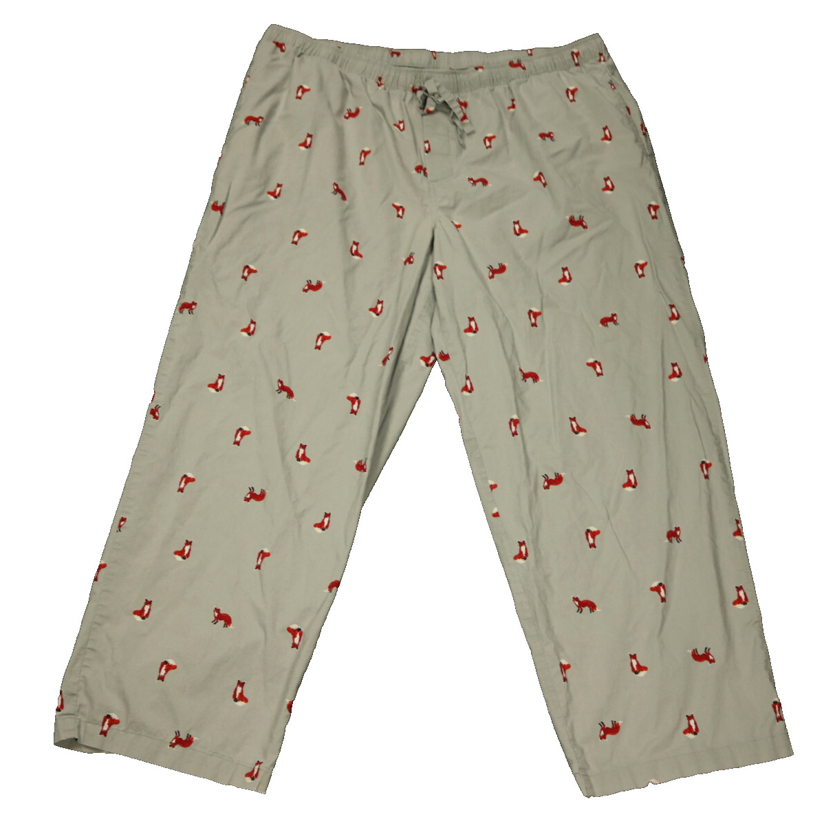 Lands End Foxes Pajama Pant Sleep Bottom Elastic Waist Button Fly Gray 2XL 44-46