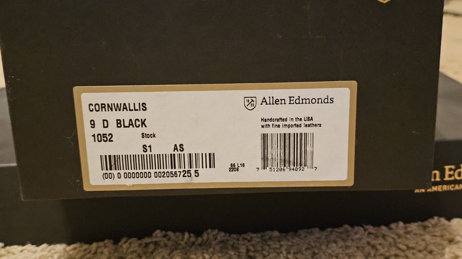 Allen Edmonds Cornwallis Men’s Black Leather Wingtip Oxford Dress Shoes 9D 1052