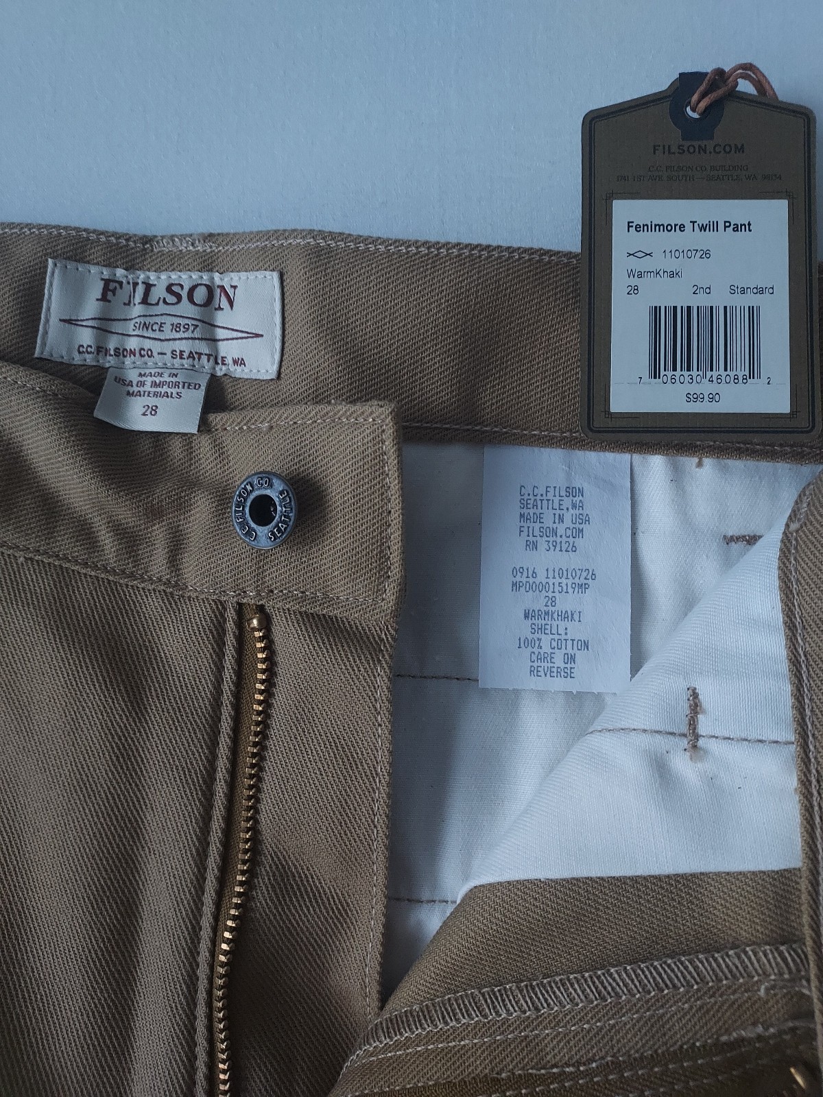 Filson Fenimore Cotton Twill Pants Sz 28 Unhemmed Warm Khaki 1101726 MADE IN USA