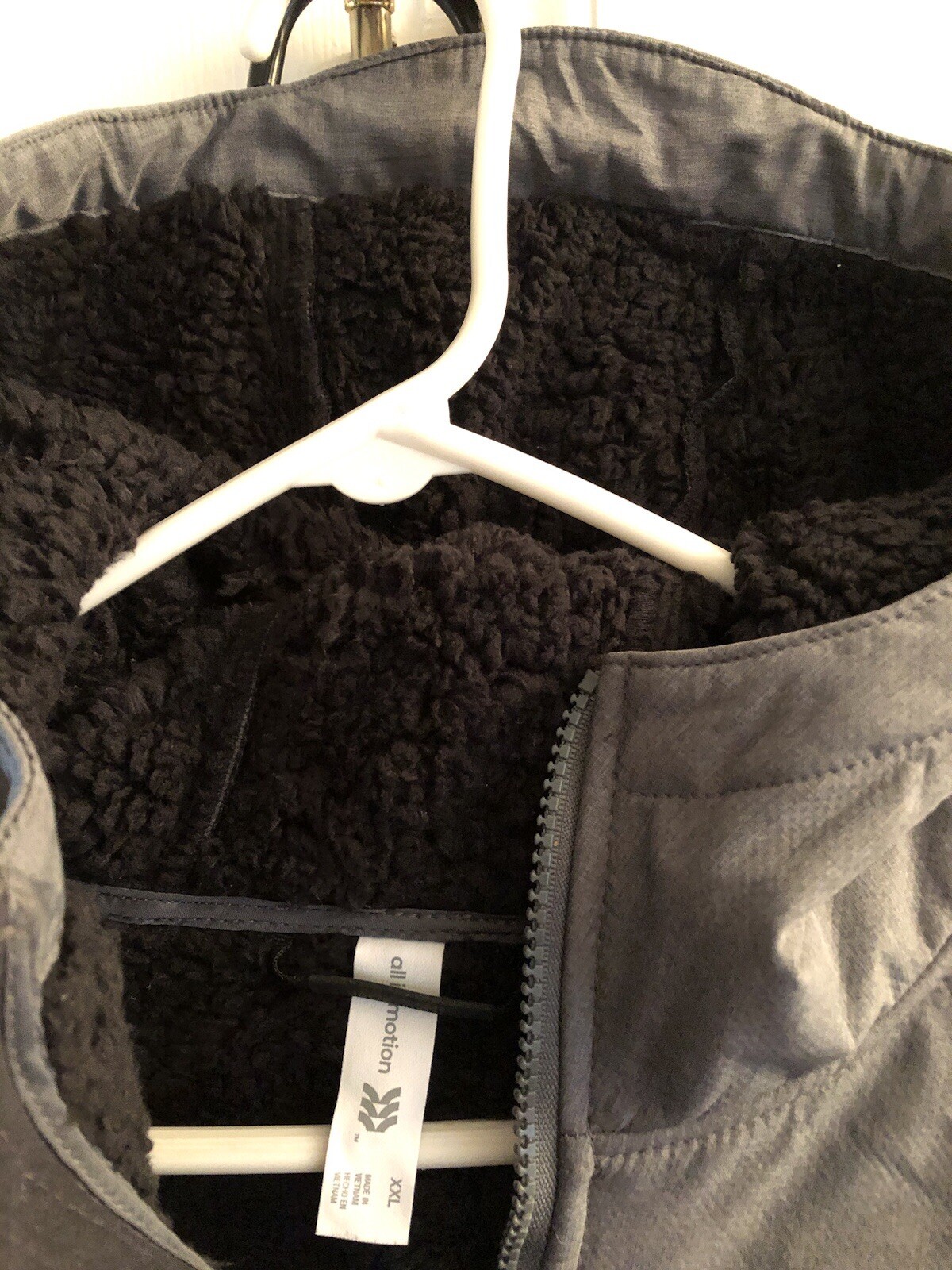 All in Motion GRAY PLUSH Lined Soft Shell hooded Jacket Coat- Zippered pockets