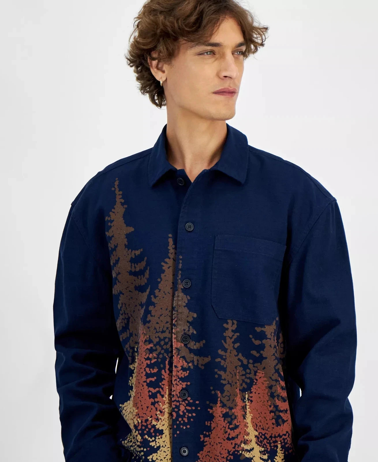 Sun + Stone Men’s Chest Pocket Collared Overshirt, Basic Navy, Size L