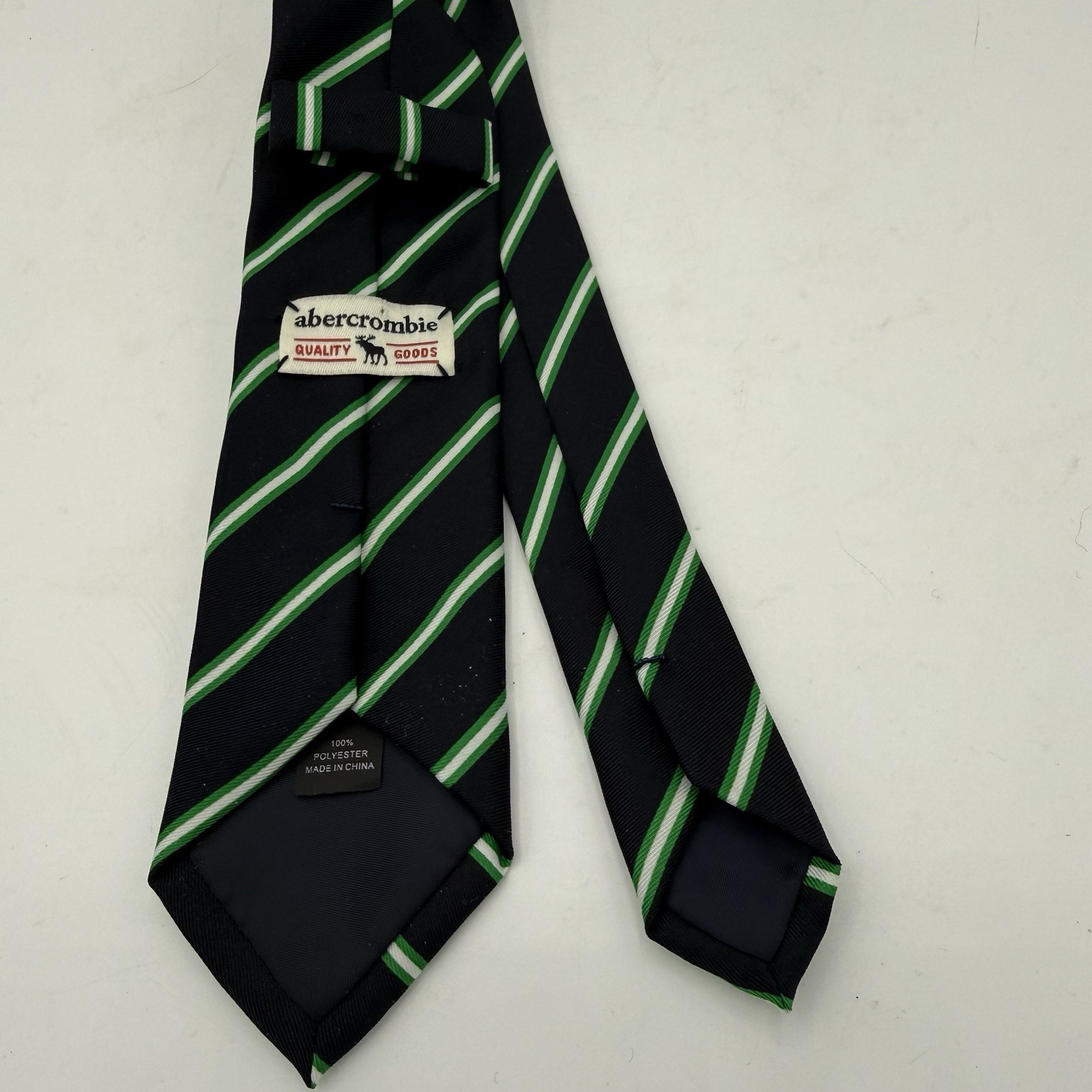 Abercrombie Men’s Vintage Tie 2 x 53 Blue Green Stripe Tie Narrow Skinny Poly