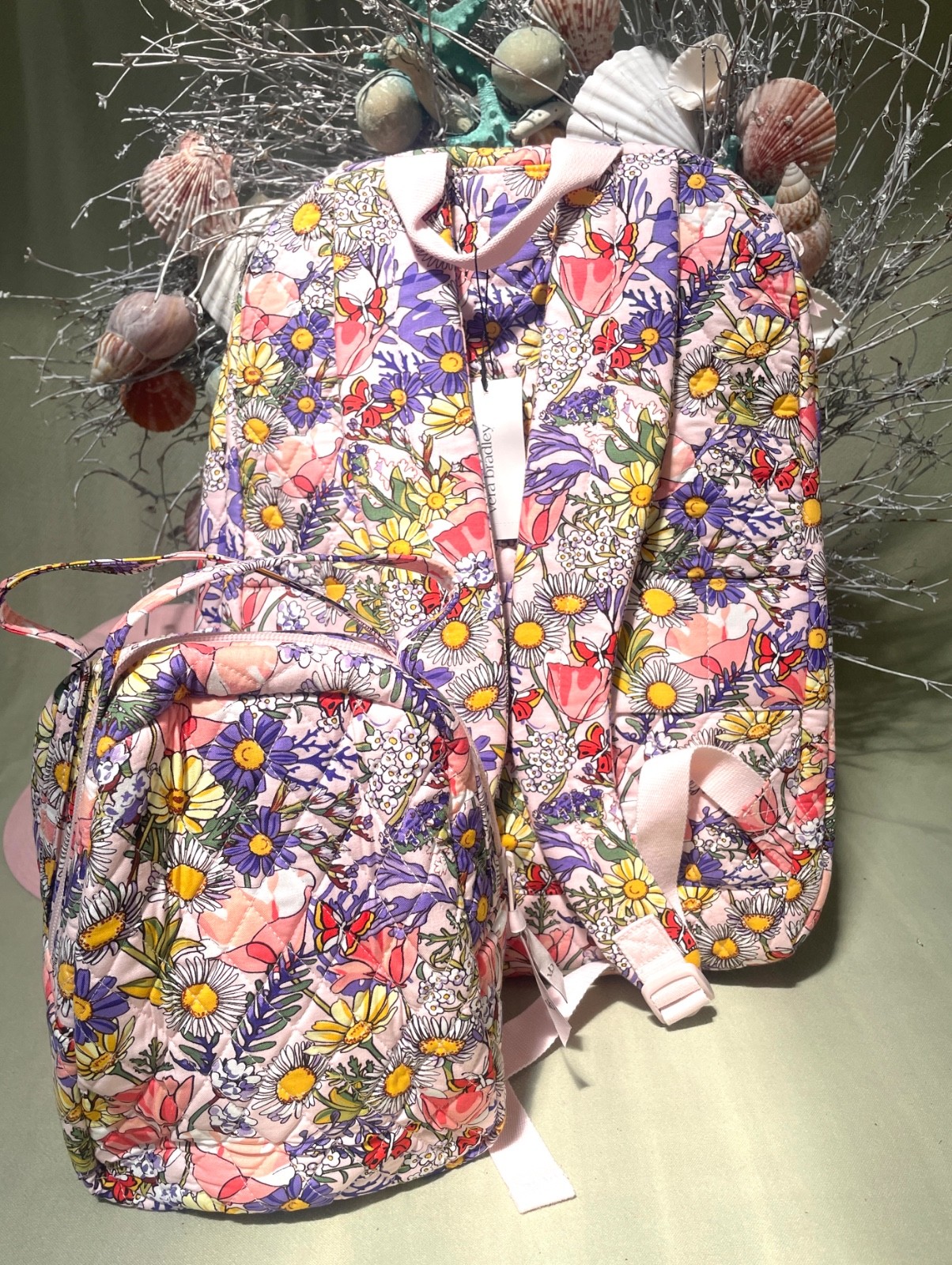 Vera Bradley Essential Large Backpack +Lunch Bunch Set COASTAL WILDFLOWERS NWT