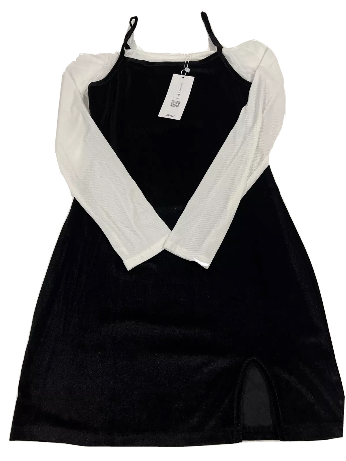 Romwe Fun Women Velvet Dress Black White Long Sleeve Size 8/10