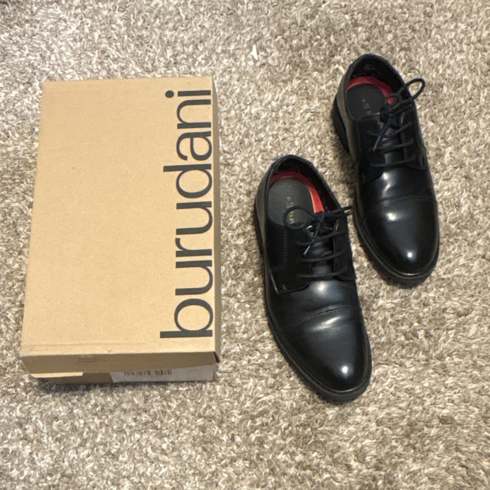 Burudani Black Leather Oxford Cap Toe Lace-Up Youth Dress Shoes US Size 4