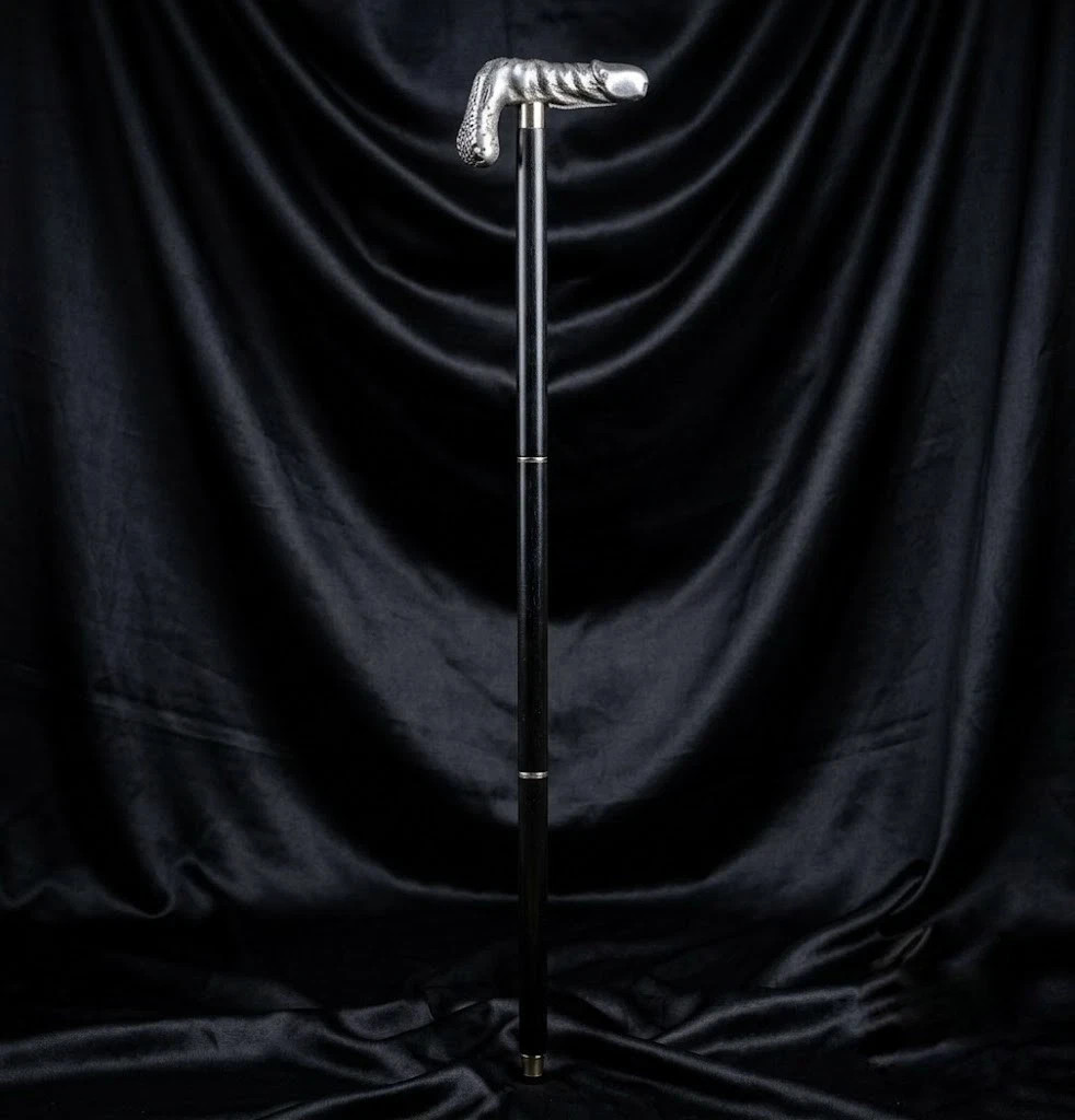 Handcrafted Artistic Walking Stick Unique Statement Piece Sturdy Black Shaft Can