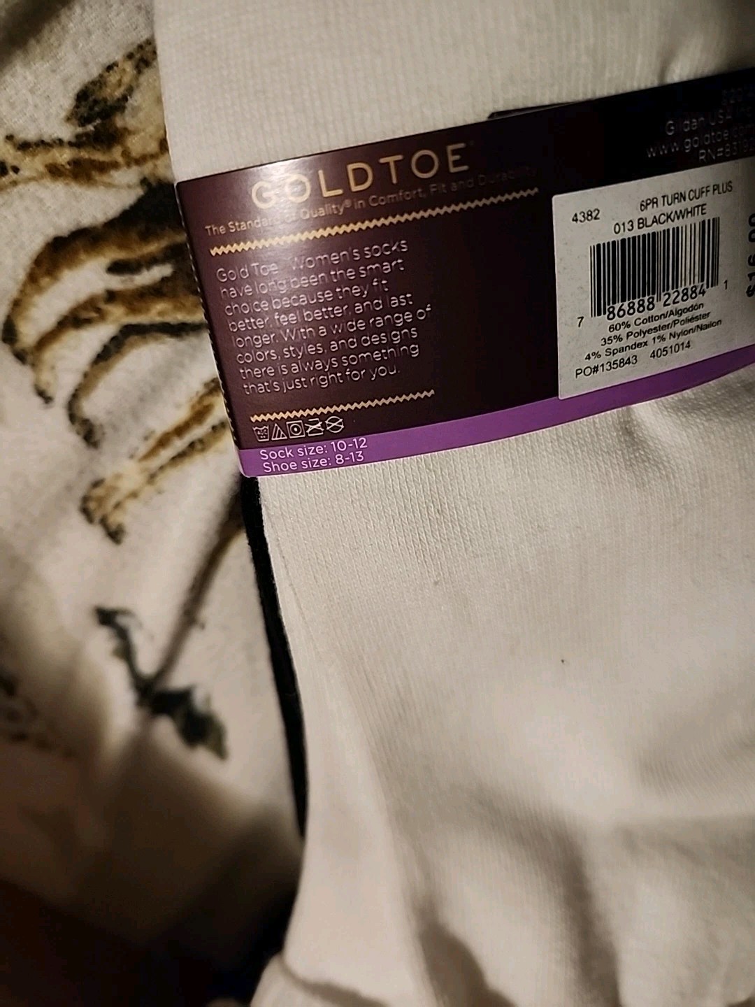 6 Pair GoldToe Turn Cuff Socks 3 Pair White 3 Pair Black.Extended Size 8-13