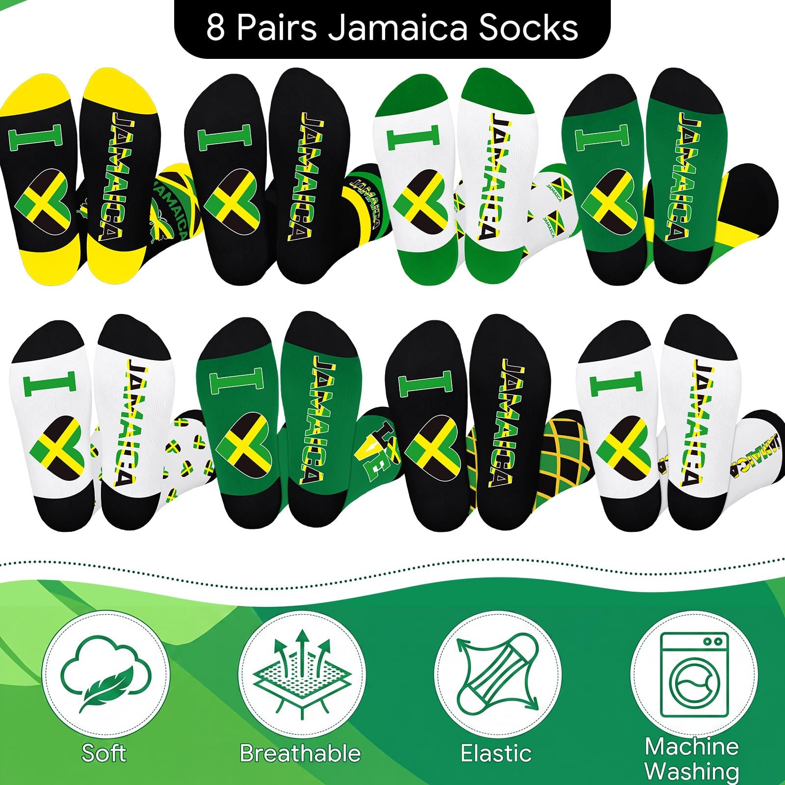 8 Pairs Jamaican Socks for Men Women Jamaican Flag Printed Breathable Cotton …