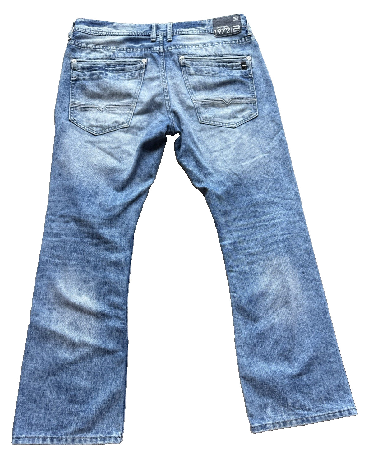 Buffalo David Bitton Distressed Blue Denim Boot Cut Jeans Mens Size 34 x 30