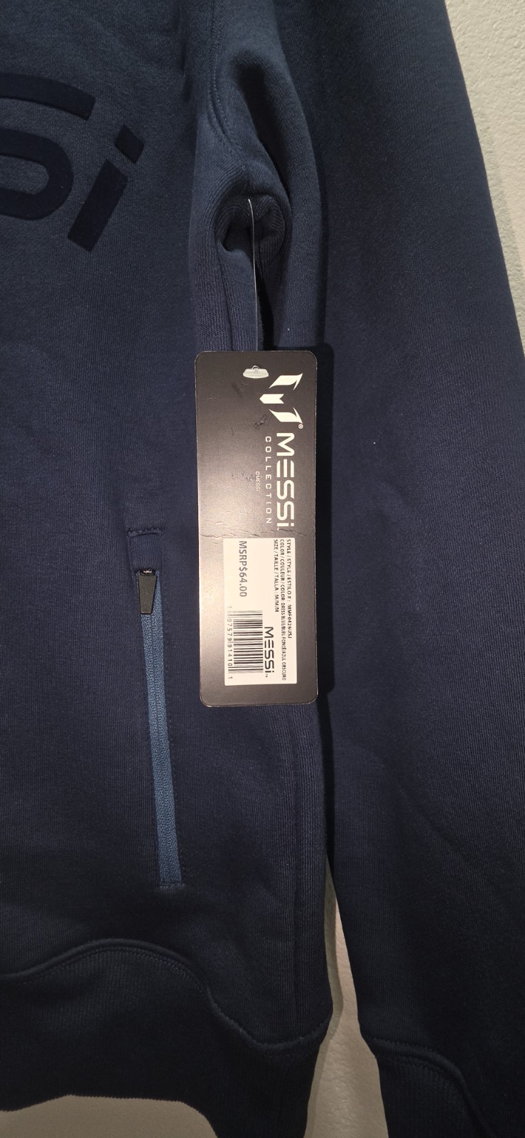 Messi Collection Men’s Blue Pullover Hoodie Pockets Logo Size M
