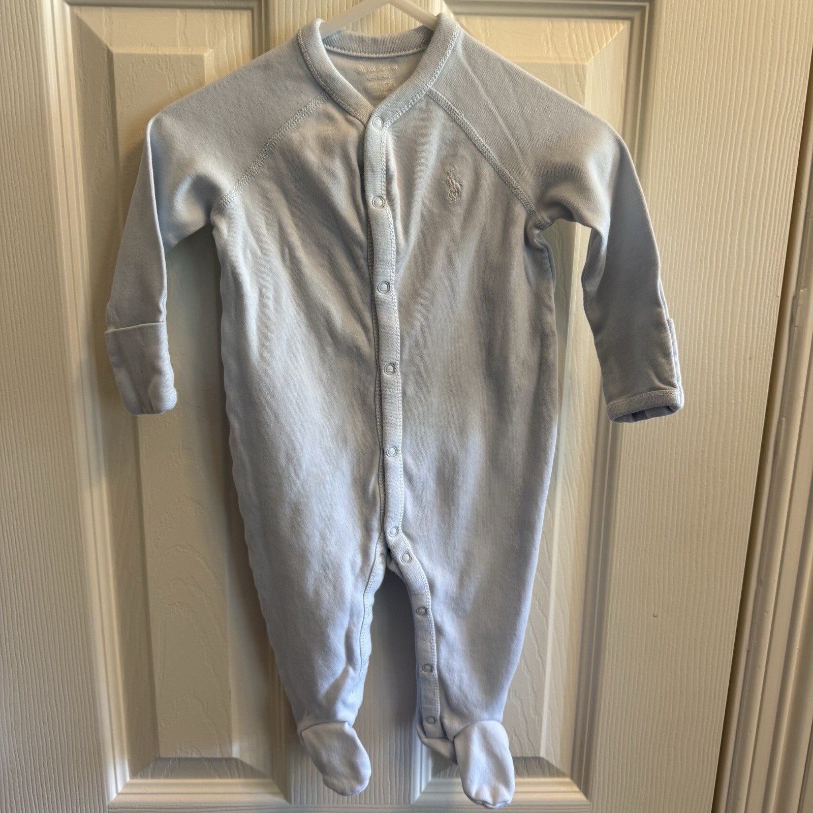 Ralph Lauren Baby Boys PJ Footed Coverall One Piece Sleeper RL 6 Months Blue
