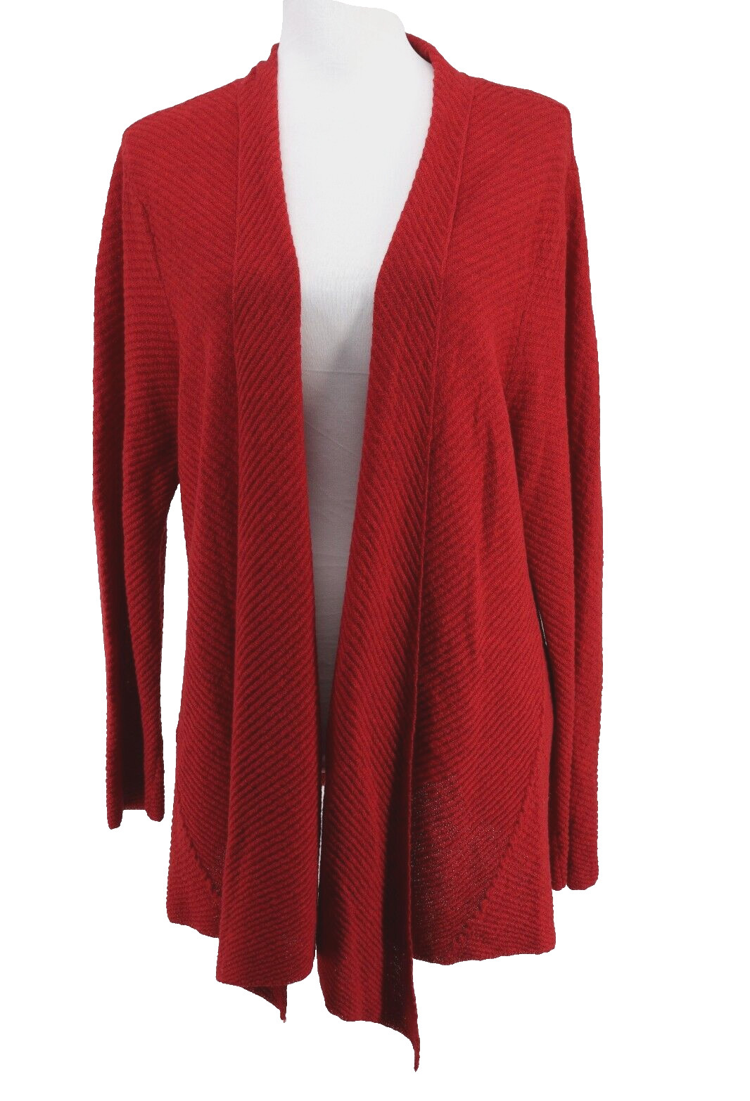 Eileen Fisher All Wool Cardigan Womens 1X Red Knit Open Draped Textured Sweater
